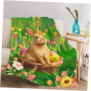 Happy Easter Throw Blanket Twin Size Easter Rabbit 60*80IN Easter Blanket-03 - Picture 1 of 7