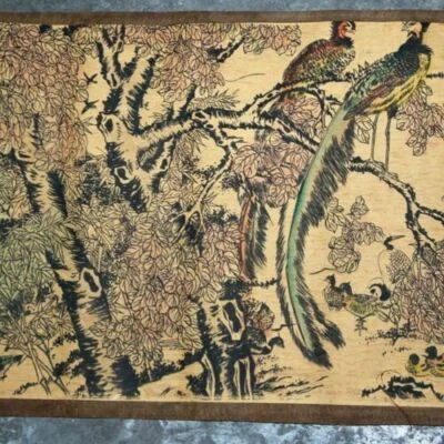 Antigua figura de papel pintado chino pintura pergamino largo Bai Niao Tu Foto 1 de 4