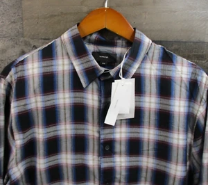 Vince Flannel Shirt Mens Medium Fountain Shadow Plaid Long Sleeve Button Up $195 - Picture 1 of 15
