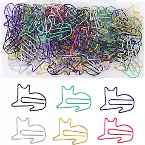 100 Pcs Large Cat Paper Clips Cute Animal Shaped Paperclip 6 Colors Creative Fun - Picture 1 of 12