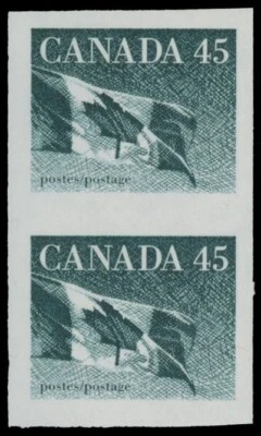 1995, CANADÁ, BANDERA, 45C AZUL VERDE, VERT IMPERF PAR DE SELLOS DE BOBINA, NH, #1396a Foto 1 de 2