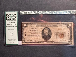 ONE 1929 US BANK NOTE - $20. LOS ANGELES - PCGS VG 10 - Picture 1 of 4
