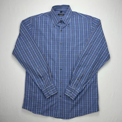 Camisa Bergdorf Goodman M Ajuste A Medida Hecha en Italia Azul Cuadros 100% Algodón Foto 1 de 4