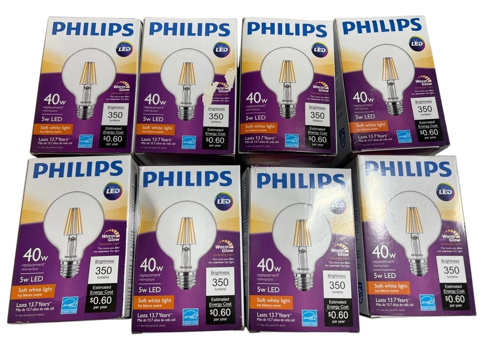 Philips LED Light Bulb Warm Glow Dimmable Soft White 5w 350 Lum G25 6pack