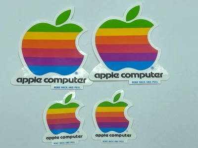 (4) Vtg Original 80s Apple Macintosh Computer Logo stickers Rainbow Decal 4"-2" - Image 1 of 4