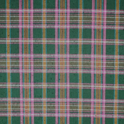 Винтажная клетчатая ткань зеленый розовый нубби 2 ярда - Изображение 1 из 4