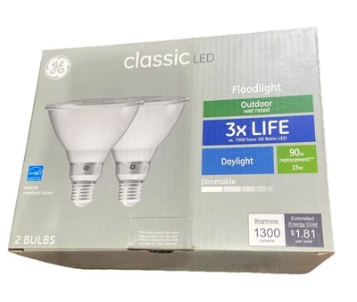 2 Pk GE Clásico Proyector LED 90W Exterior (Húmedo Clasificado) 3X LIFE Blanco Cálido PAR38 Foto 1 de 4