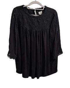 Top Chicos para mujer talla 2 (12/14) negro ojales boho caprichoso romántico - Imagen 1 de 7