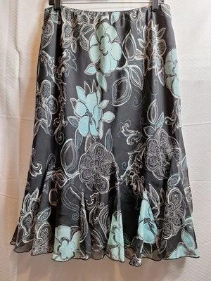 Falda midi/maxi EAST 5TH Flutter línea A talla 12 azul negro forrada floral años 90 Y2K Foto 1 de 4