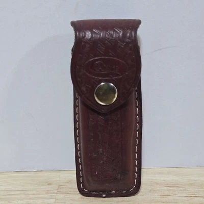 Vintage Case XX Brown Leather Basket Weave Folding Knife Sheath 4" - Image 1 of 4