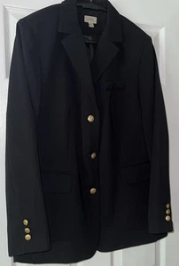 LL Bean Blazer Womens 18 Black Lined ONK16 Gold Buttons EUC VTG - Picture 1 of 9