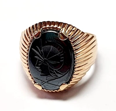Anillo Vintage Hombre Oro Rosa Sólido 18k Con Camafeo Cabeza de Soldado Foto 1 de 4