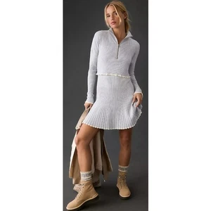 Anthropologie Daily Practice Miles Sweater Dress Gray Cream Ribbed Knit Medium - Picture 1 of 8