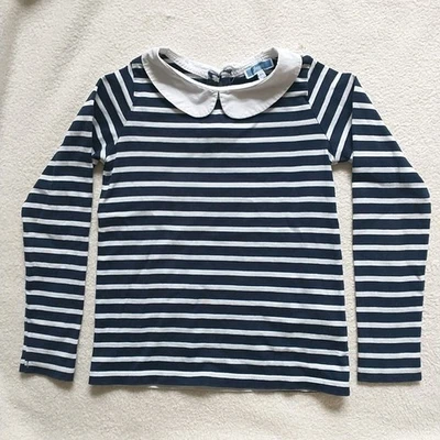 Blusa Camisa Top Jacadi 6A/116cm Azul Blanco Rayas Cuello Peter Pan Algodón Foto 1 de 4