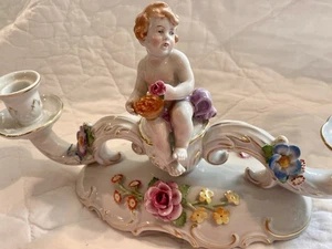 Antiguo candelabro Von Schierholz querubín rococó putti doble brazo Alemania - Imagen 1 de 24