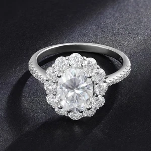 2.988CTW D VVS1 Moissanite Cluster Flower Eternity Ring Band 925 Sterling Silver - Picture 1 of 17
