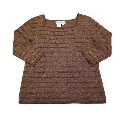 Joseph A Camisa Mujer XL Marrón Manga Larga Cuello Cuadrado Pullover Informal Top Foto 1 de 4