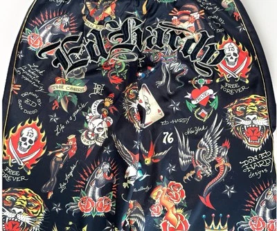 NWT ED HARDY Flashboard Black Track Pant Classic Graphic Print Embroidered Sz: S - Image 1 of 4