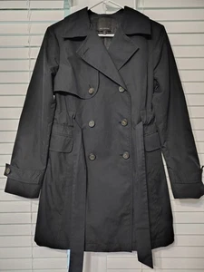 The Limited Black Women's Double Breasted Trench Coat - Size S Lined Waist Tie - Picture 1 of 6