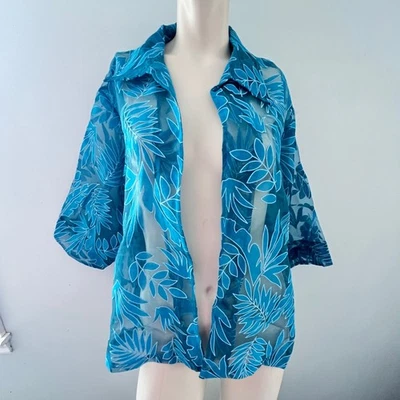 BonWorth Sheer Open Cover Up Top XLP Tropical Resort Vacation S Boho Festival - Image 1 of 4