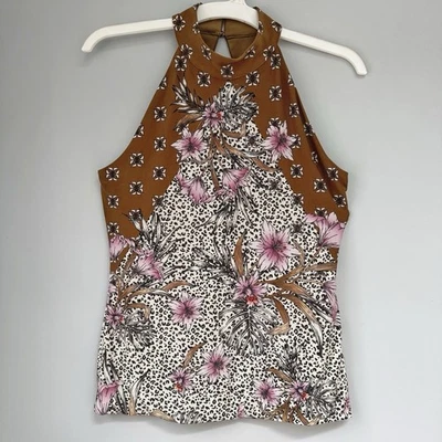 Camiseta Halter Casa Blanca Mercado Negro Marrón Y Rosa Floral XS Foto 1 de 4