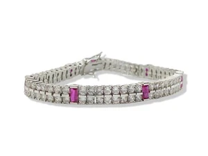 White gold finish Double Row Red Ruby tennis bracelet Jewellery for Women - Picture 1 of 12