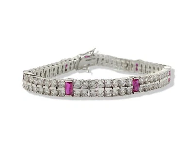 White gold finish Double Row Red Ruby tennis bracelet Jewellery for Women - Image 1 of 4
