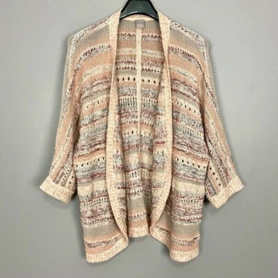 Cárdigan Chico’s a rayas de hilo mixto cocoon para mujer talla XL dobladillo curvo delantero abierto Foto 1 de 4