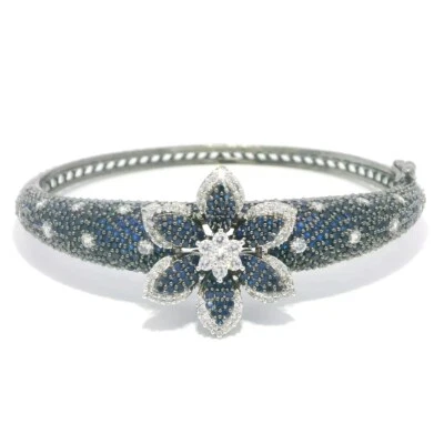 Pulsera zafiro y circonita cúbica tachonada negra pulida plateada FB-1124 Foto 1 de 4