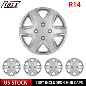 14" Set of 4 Silver Wheel Covers Snap On Full Hub Caps fit R14 Tire & Steel Rim - Picture 1 of 12