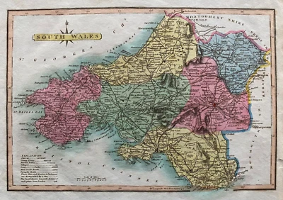 1819 Antique Map; South Wales by James Wallis, Ellis's New & Correct Atlas - Image 1 of 3