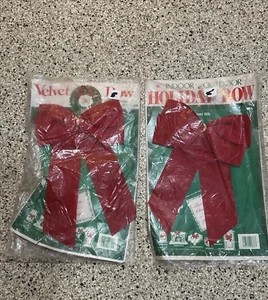 Red Velvet/Flocked Vintage Christmas Decor Bow American Greetings-2 PKG's NOS - Picture 1 of 16
