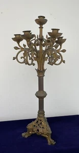 Antique French 7arms Solid Brass Gilt Candelabra - Picture 1 of 12