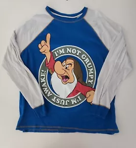Disney Shirt Mens XL " Not Grumpy Just Awake " Long Sleeve Blue Softball Jersey - Picture 1 of 8