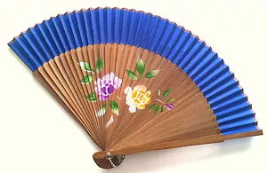 Chinese Bamboo handfan Folding Fan in Spray Painted Peony Flower Design - Picture 1 of 7