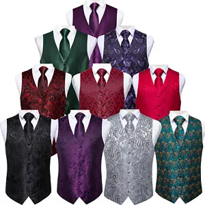 Men's Dress Vest Necktie Hanky Set Silk Suit Waistcoat Tuxedo Sleeveless Shirt - Picture 1 of 51