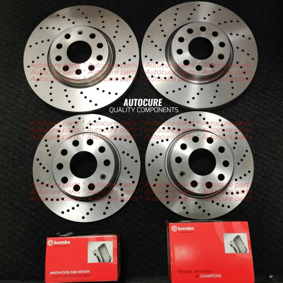 FOR VW GOLF 1.5 TSI (MK7) FRONT AND REAR DRILLED BRAKE DISCS WITH BREMBO PADS - Image 1 of 1