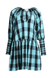 Steele Black Teal Neve Long Sleeve Mini Check Dress Size M Preloved - Picture 1 of 4