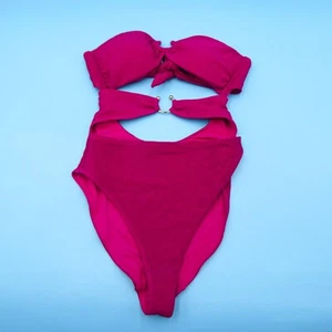 Victorias Secret Small Pink Shimmer Cutout Bandeau Padded One Piece Swimsuit New - Picture 1 of 8