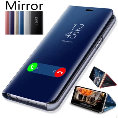 Spiegel Flip Case für Samsung S25 S24 S23 S21 A16 A15 Leder Handy Ständer Cover - Bild 1 von 4