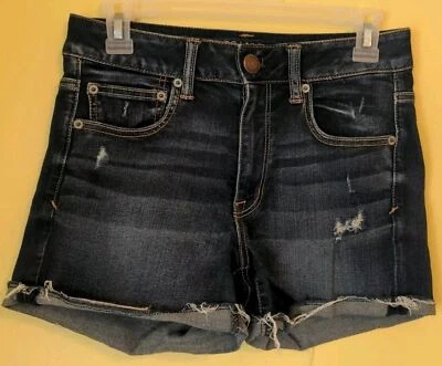 American Eagle 8 码短裤女式高腰短裤牛仔裤蓝色牛仔超弹力 — 第 1/4 张图片