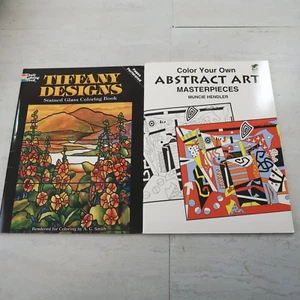 Tiffany Designs Stained Glass Coloring Book & Color Abstract Art Craft Book Lot - Imagen 1 de 7