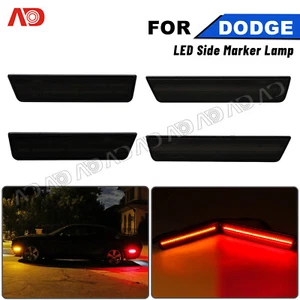 Smoked For 2008-14 Dodge Challenger Front Amber Rear Red LEDs Side Marker Lights - Picture 1 of 10