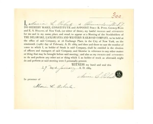 1889 railroad document signed by Maria L. Roberts  of Bernardsville, New Jersey - Picture 1 of 5