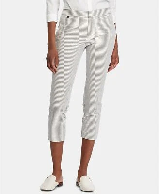 Ralph Lauren Womens Petite Seersucker Skinny Pants- Sage Moss Green/White, 14P - Image 1 of 3