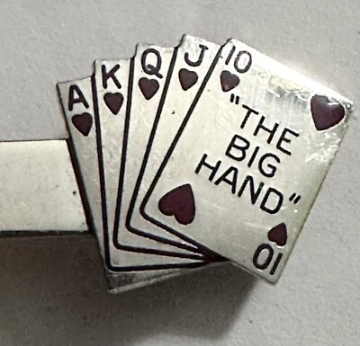 Red Enamel Hearts ROYAL FLUSH POKER Playing Cards Vintage Tie Clip lucky Men’s - Image 1 of 4