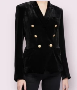 Rachel Zoe Black Velvet Blazer Size S Gold Button Double Breasted Structured - Picture 1 of 10