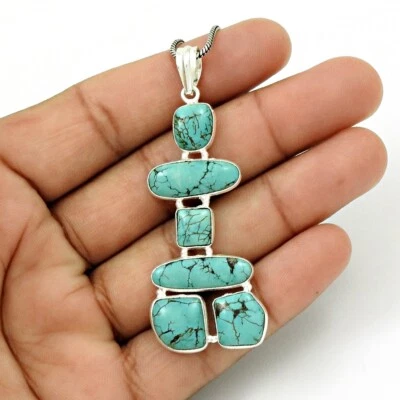 Damen Geschenk für Sie 925 Silber Natürlich Türkis Inukshuk Anhänger Schmuck H12 - Bild 1 von 4