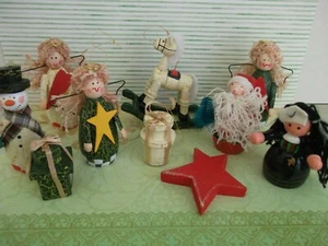 10 Vtg. Wooden Christmas Ornaments-1980s larger size angels w/hair-snow man  - Picture 1 of 7