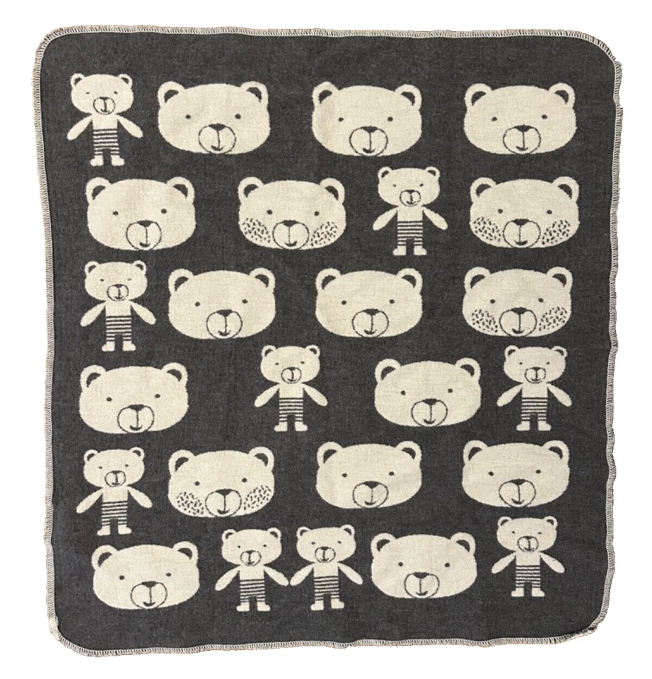 David Fussenegger Manta Bebé Osos Gris Crema Reversible Austria 26x26 Foto 1 de 4